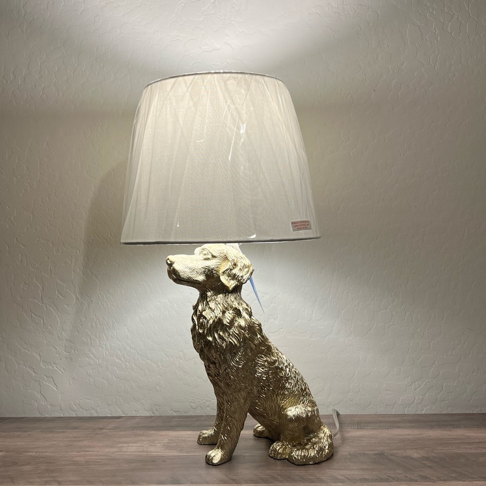 NEW Viral Doodle Retriever Lab Gold Dog Accent Table Lamp with White Shade